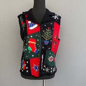 Ugly Christmas sweater vest - designers originals studio - black - red - size PL